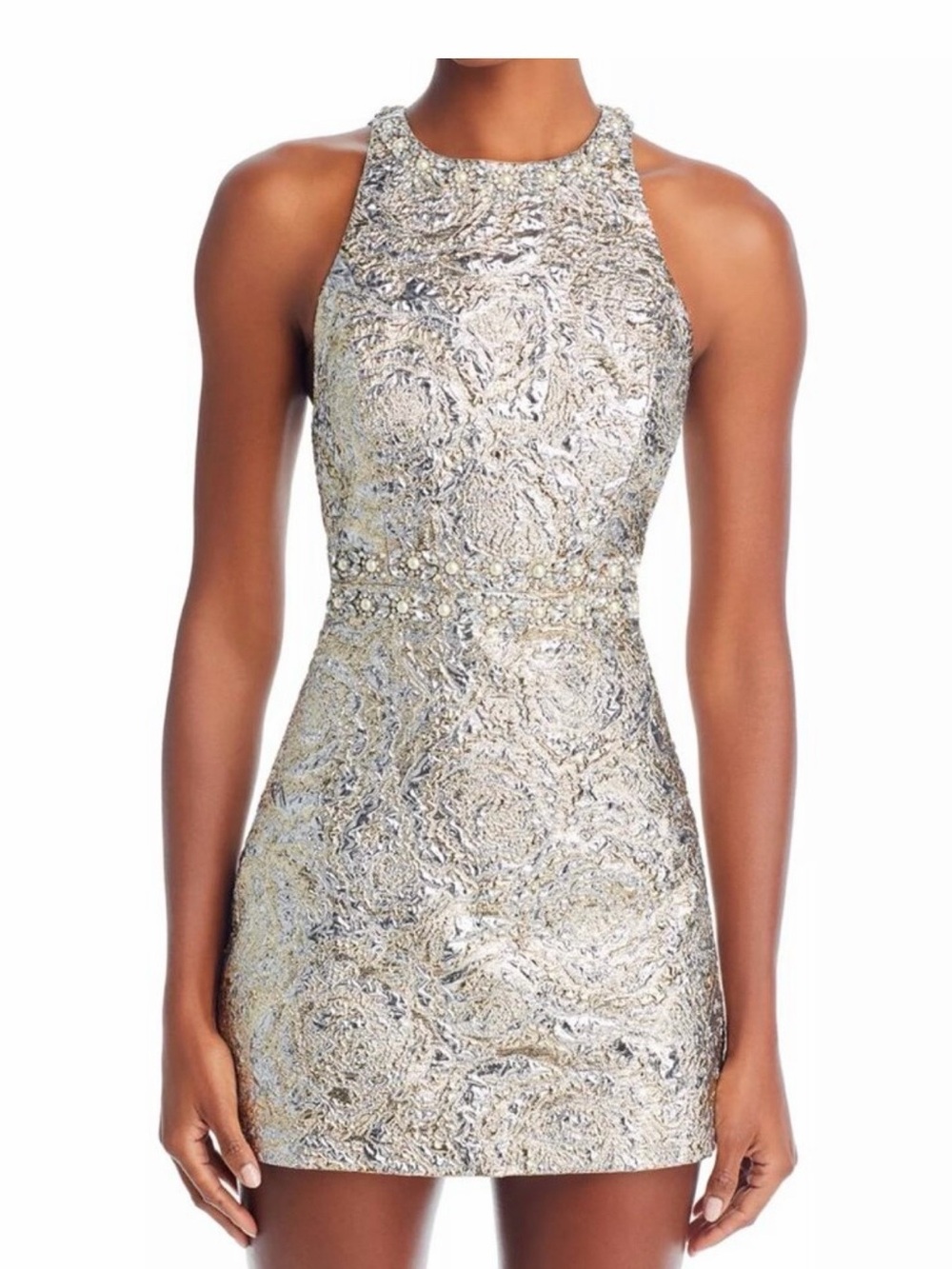 Alice + Olivia Silver Pearl-Trim Halter Mini Dress - Picture 4 of 5